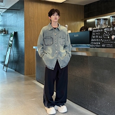美式复古割破做旧牛仔衬衫男春秋季cleanfit宽松休闲水洗长袖外套，男装衬衫，星座410-6（原星座1304-1）