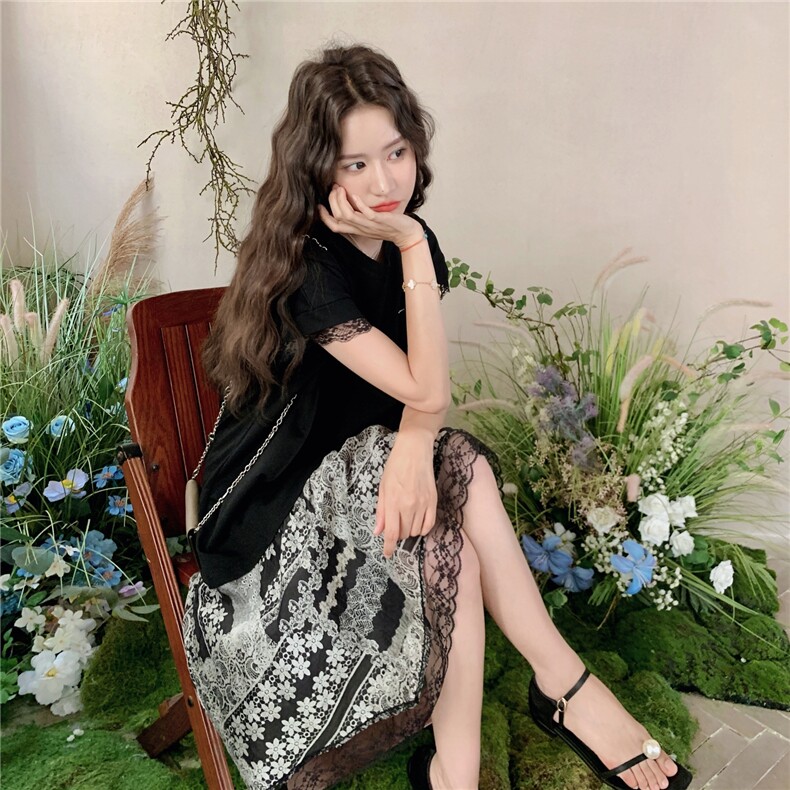 法式复古气质连衣裙女2025夏季新款高级感收腰显瘦中长款a字裙子,女装连衣裙,2C307