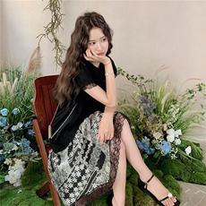 法式复古气质连衣裙女2025夏季新款高级感收腰显瘦中长款a字裙子，女装连衣裙，2C307