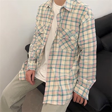格子衬衫男长袖韩版潮流文艺帅气2023秋季ins宽松外套CY481-P38，男装衬衫，星座412-3