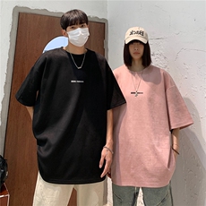 港风2026夏装麂皮绒情侣装半袖上衣潮男装夏季宽松短袖T恤S210P28，男装T恤，电商A233-1