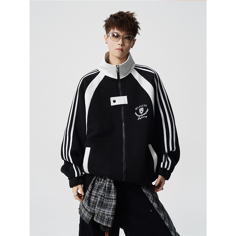 WY10190-特P60 420g重磅-高品质-条纹设计感大码保暖卫衣外套男图片