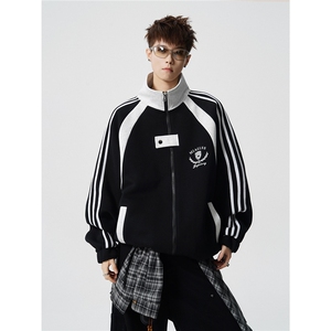 WY10190-特P60 420g重磅-高品质-条纹设计感大码保暖卫衣外套男图片