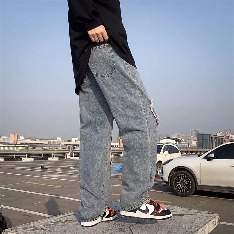 美式高街复古男嘻哈泼墨爱心贴布牛仔裤P33图片