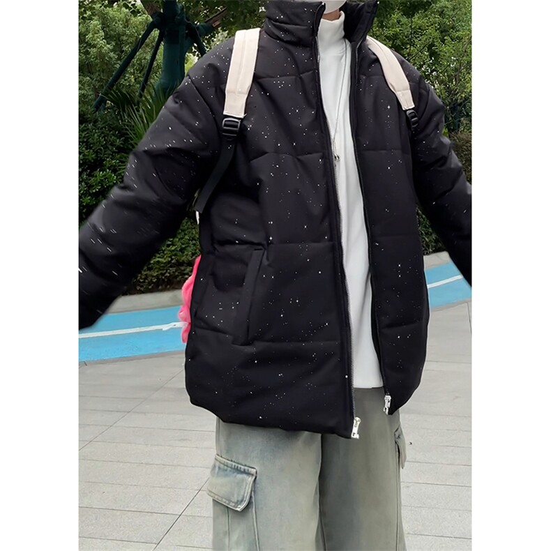 5W件现货冬季解构立领美式高街棉服厚外套男女夜光亮片满天星棉衣,男装棉衣,电商A486