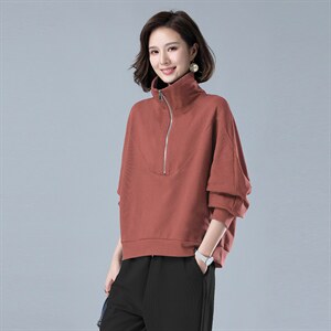 时尚宽松半高领长袖卫衣女秋冬季新款加厚保暖上衣外套休闲百搭图片