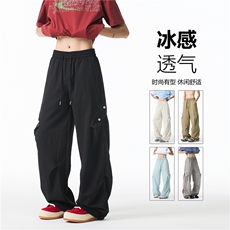 INS夏季新款潮流假口袋褶皱宽松休闲冰丝裤B315-K25735-特p30控58，男装休闲裤，电商B315