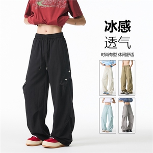 INS夏季新款潮流假口袋褶皱宽松休闲冰丝裤B315-K25735-特p30控58图片