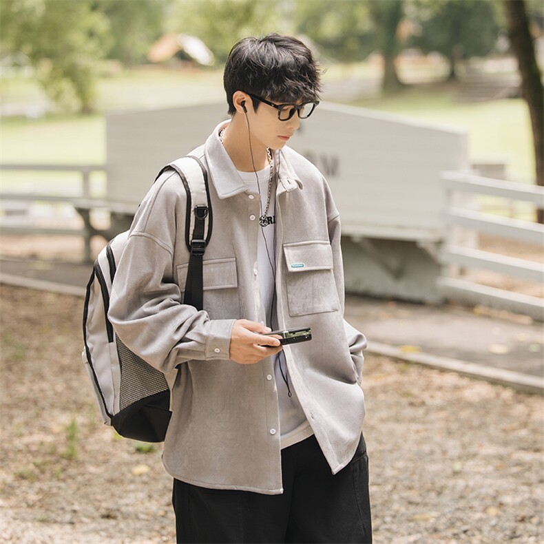2023秋麂皮绒cityboy口袋装饰长袖衬衫男工装夹克外套C22652-P65,男装衬衫,电商A082