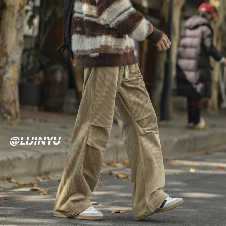 时尚灯芯绒拖地裤垂顺休闲百搭直筒阔腿裤显高有型1006-特批-35，男装休闲裤，星座718-1