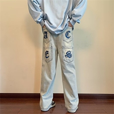 复古破洞牛仔裤男2025秋季新款宽松高街百搭裤子ins潮牌NZ074-P50，男装牛仔裤，星座1103-2