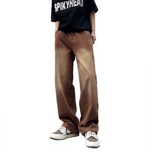 美式高街vibe风直筒长裤欧美痞帅男hiphop复古水洗牛仔裤图片