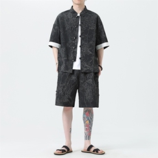 2025夏季新款风男装新中式盘扣肌理感套装短袖+短裤A98-P105，男装休闲套装，电商B277(原6028)