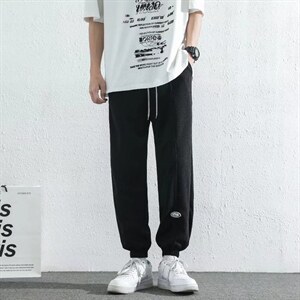 春夏运动休闲裤男直筒垂感ins潮牌港风华夫格九分裤K2976P30图片