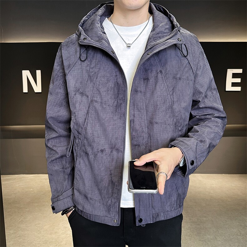 86817-P128-M-3XL店主风秋季新款男士连帽渲染特殊面料休闲夹克男，男装夹克，电商B255