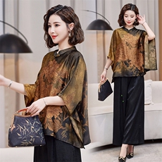 2024年新款桑蚕丝女装料重缎香云纱时尚洋气优雅新中式贵妇上衣，女装衬衫，缘衣格