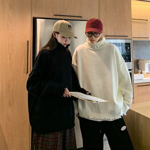 秋冬韩版潮流毛边做旧磨破情侣毛衣宽松个性打底针织衫QT802-P65图片