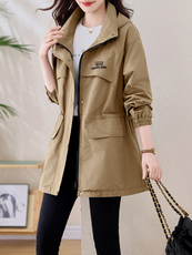 风衣女中长款2025新款宽松显瘦收腰减龄连帽休闲早春外套女春秋款，女装风衣，依万里