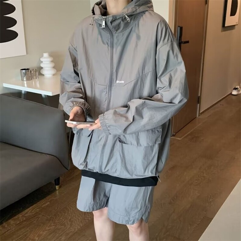 山系连帽外套男士春夏季新款潮牌户外登山休闲短裤防水工装套装，男装风衣，星座1210-1