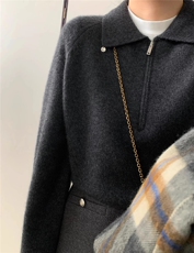 2025秋冬百搭时尚新款半开领翻领羊毛衫，女装针织衫/毛衣，秀阁羊绒