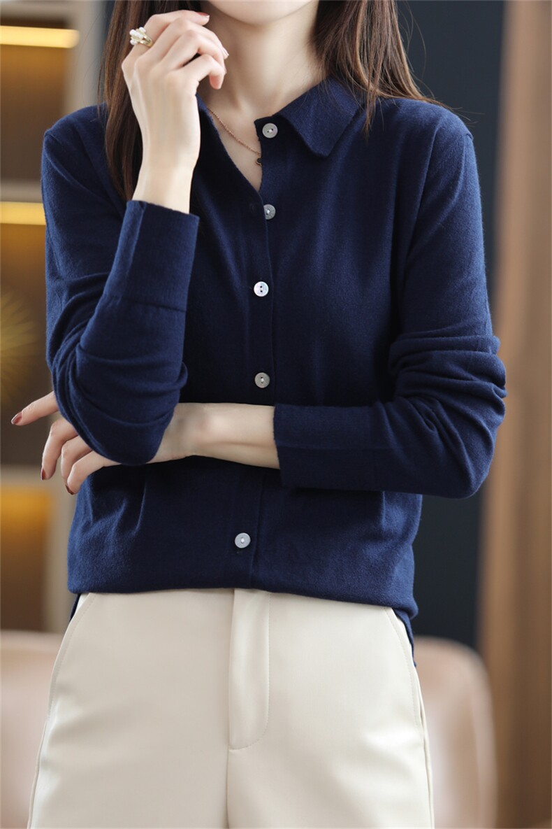 蝴蝶结刺绣POLO领撞色针织开衫女早秋新款减龄洋气外穿高级感上衣,女装羊毛衫,朝思羊绒