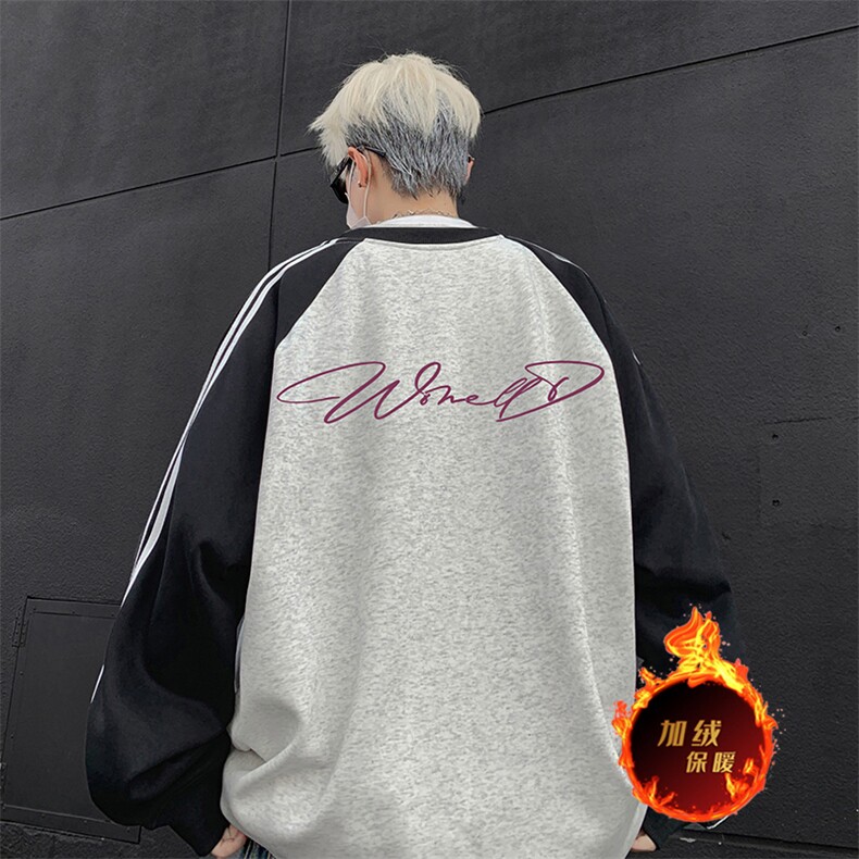 抖音得物供货提供视频秋冬重磅美式宽松织带圆领卫衣07169,男装卫衣,电商A486