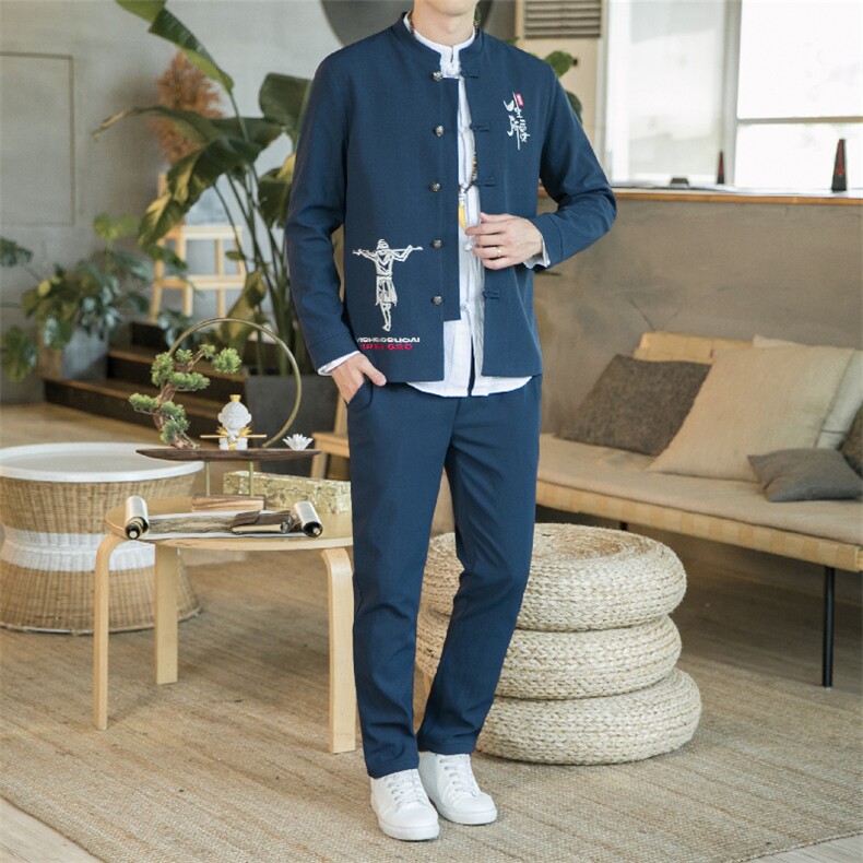 秋冬季风中山装秋装01套装男士唐装两件套A334-TZ704-P100，男装民族服装，电商B339(原A334）