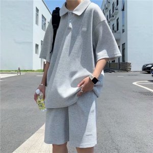 套装男短袖POLO衫上衣港风2021夏季新款五分裤潮流ins帅W808-P42图片
