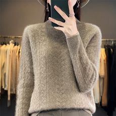 半高领扭花100%纯羊毛衫女加厚长袖针织毛衣宽松百搭羊绒衫打底衫，女装羊毛衫，琳华羊绒