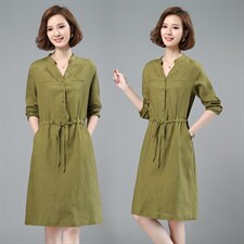 2021春季新款时尚气质小V领舒适休闲中长款连衣裙，女装连衣裙，小林双子