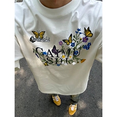 网图有货美式原创刺绣重磅花卉短袖t恤男纯棉情侣半袖女A327-P35，男装T恤，星座1505
