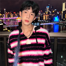 【有货】DMY9537-P60美式复古撞色条纹毛衣外套男潮高级感针织衫，男装针织衫/毛衣，星座603-2