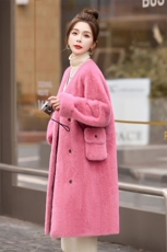 环保皮草外套2024年冬季新款V领加厚保暖皮毛一体中长款大衣，女装皮草，盈茜