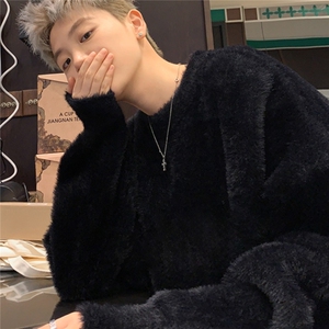 cleanfit海马毛毛衣慵懒高级感男秋冬款黑色针织衫内搭毛茸茸外套图片
