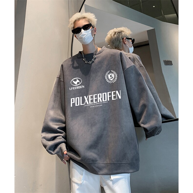 抖音得物供货提供视频秋冬重磅美式麂皮绒圆领卫衣JY572,男装卫衣,电商A486