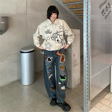 1506-1/NS41371/P60牛仔裤男冬季潮牌设计感阔腿裤子宽松百搭，男装牛仔裤，星座1506-1