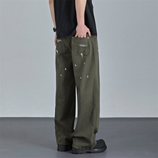 美式做旧水洗泼墨直筒工装裤男休闲裤男ME07P56，男装休闲裤，星座1116-2