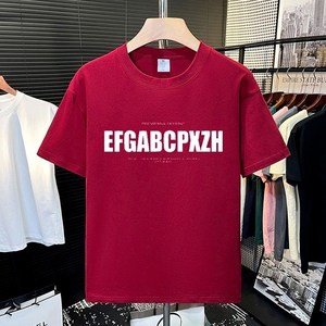 美式复古字母黑色纯棉短袖t恤男宽松显瘦遮肚2026新款情侣体恤衫图片