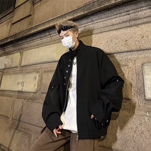 立领外套夹克宽松上衣原版纽扣装饰纯色 黑 绿M-2XL P04图片