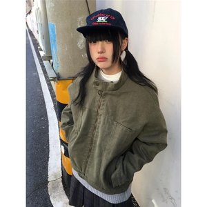 美式复古水洗帆布纯棉工装夹克宽松休闲潮流百搭拉链外套图片