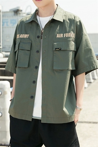 100%棉 夏装新款短袖衬衫五分袖衬衣大码中袖衬衫男 8863图片