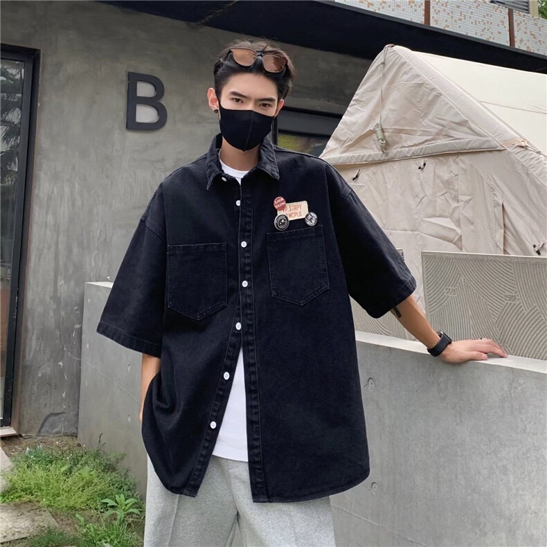 五分袖潮方领青春流行夏季男日常标准新款ins简约潮流文艺衬衫,男装衬衫,星座813-2