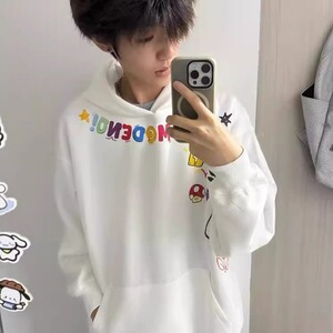 趣味字母印花连帽卫衣男夏季新款情侣款休闲百搭帽衫外套WY1015图片