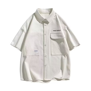 高级感工装衬衫男短袖夏半袖衬衣男青年港风宽松百搭上衣LS34 P37图片
