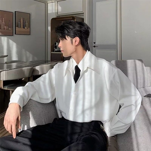 真假两件拼接红色衬衫男款痞帅高级感小众男装垫肩长袖衬衣外套,男装衬衫,星座506A