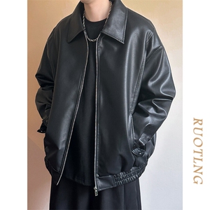 现货主推高质量皮衣外套男宽松皮夹克机车服 A026  P95 加绒P105图片