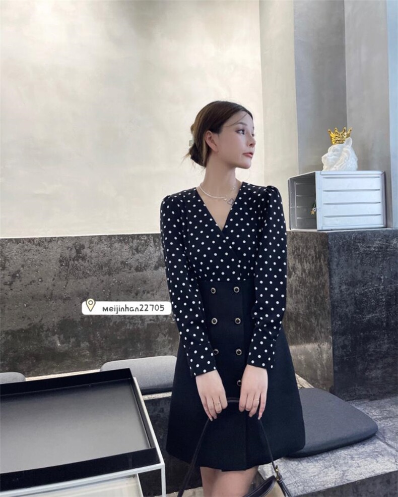 假两件波点连衣裙，女装连衣裙，美巾涵