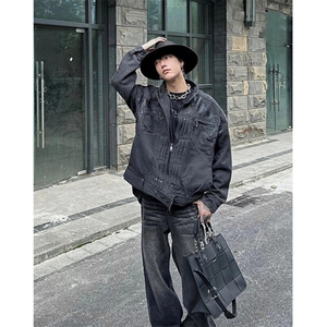 机车棒球服外套男春秋季牛仔工装休闲宽松情侣夹克上衣 JK12图片