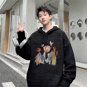高品秋冬季连帽毛衣男复古慵懒风针织衫毛衣外套MYL3314-P65控88图片