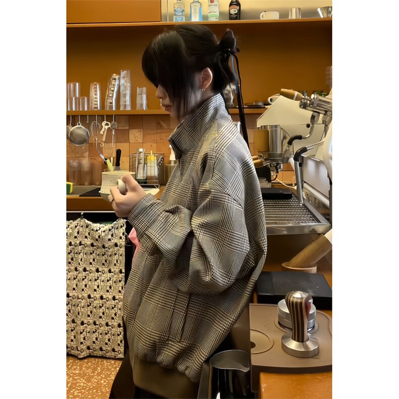 WT901CC-特P70千鸟格纹哈灵顿夹克休闲短宽外套男女,男装夹克,星座1007（原301D）